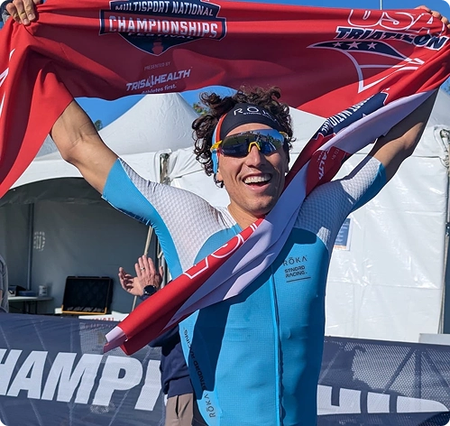 Coach Jacob Capin after a triathlon